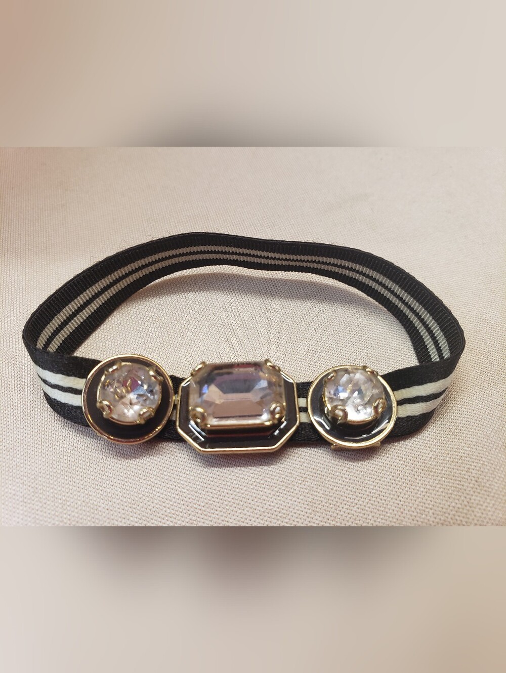 Henri Bendel Crystal on Stretch Ribbon Designer Bracelet